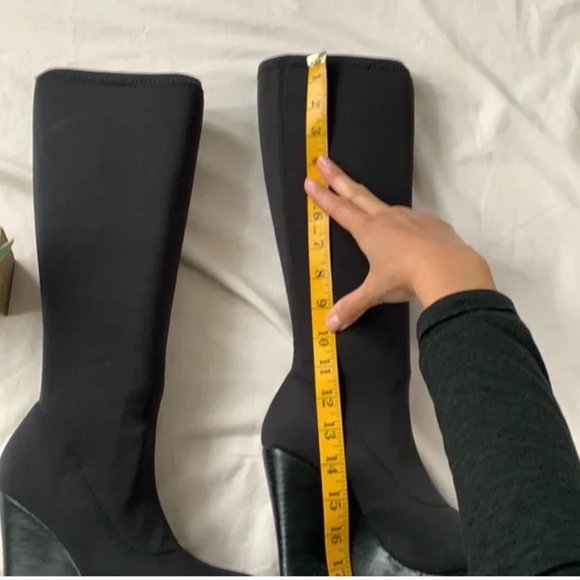 Colin Stuart knee black high wedge boots, size 6.5 - Picture 2 of 3
